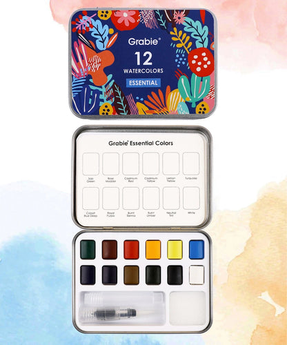 Watercolor Pocket Set of 12 with Brush - Essential Colors