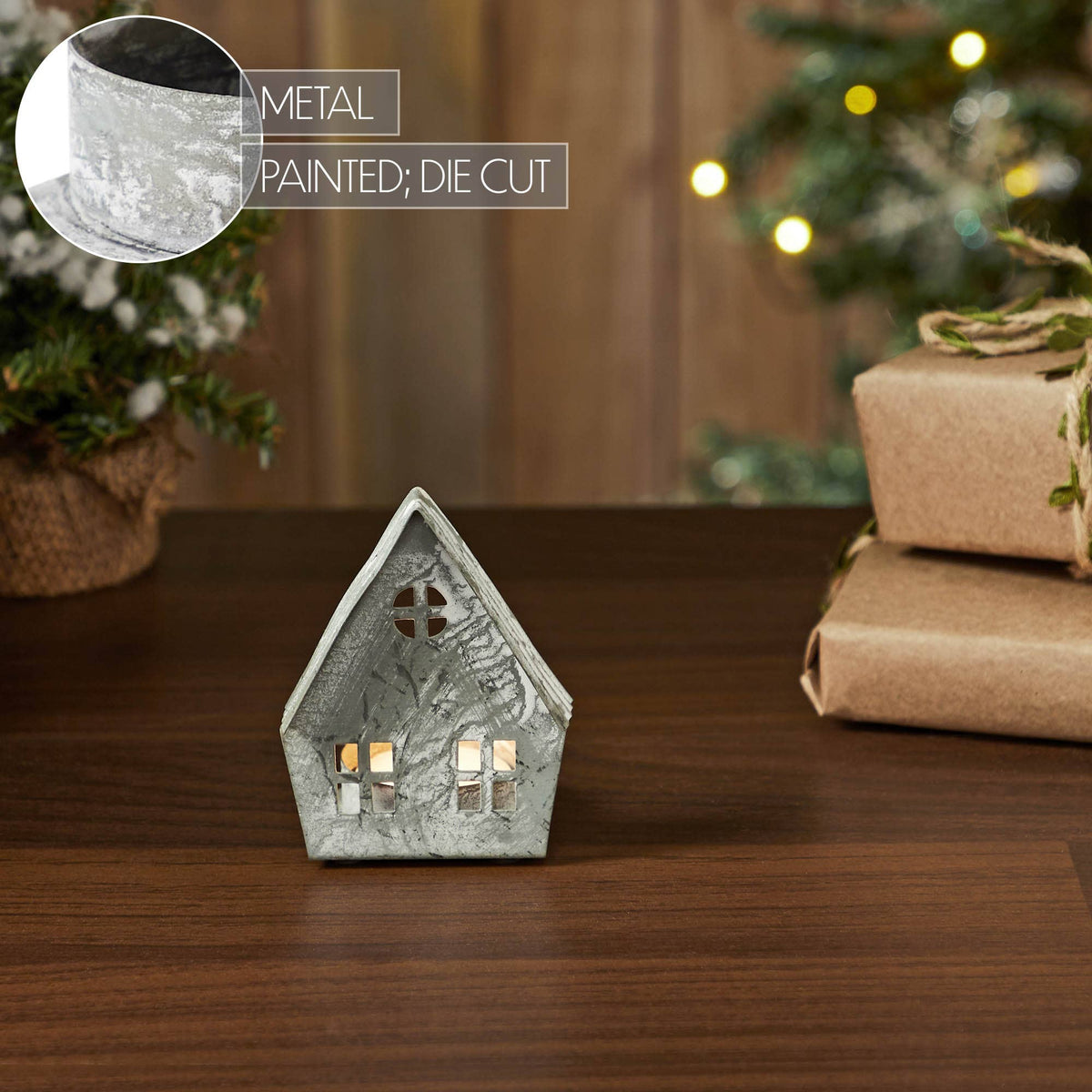 Metal Village House Tealight Holder Gable (3")
