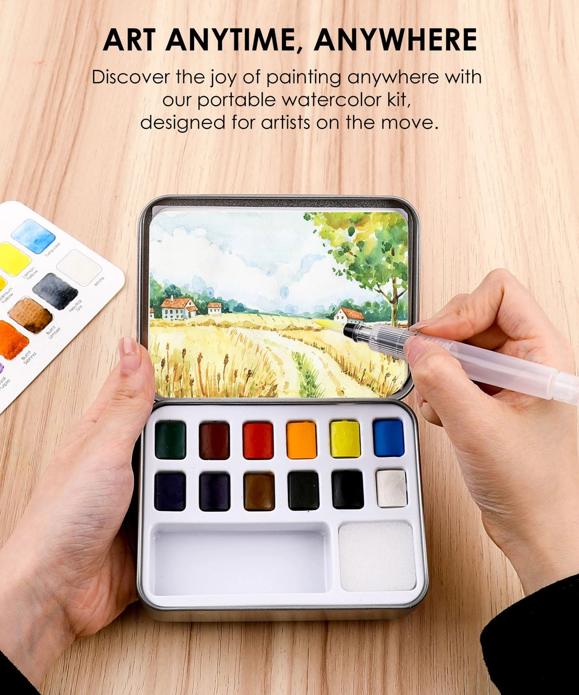 Watercolor Pocket Set of 12 with Brush - Essential Colors
