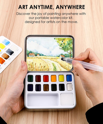Watercolor Pocket Set of 12 with Brush - Essential Colors
