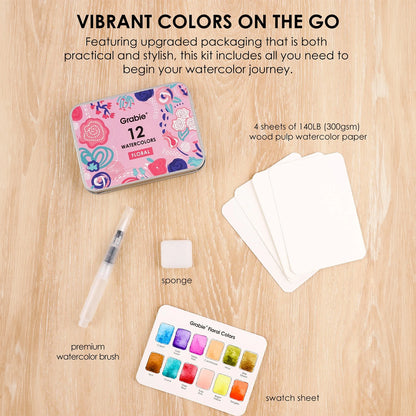 Watercolor Pocket Set of 12 with Brush - Floral Colors
