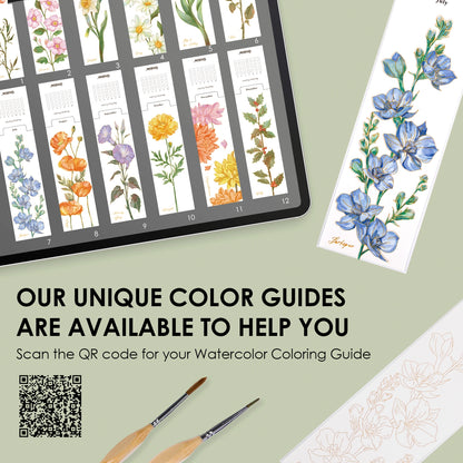 Watercolor Coloring Bookmarks -12 Sheets 140lb