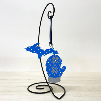 Michigan LP/UP Mitten Ornament Blue/Silver