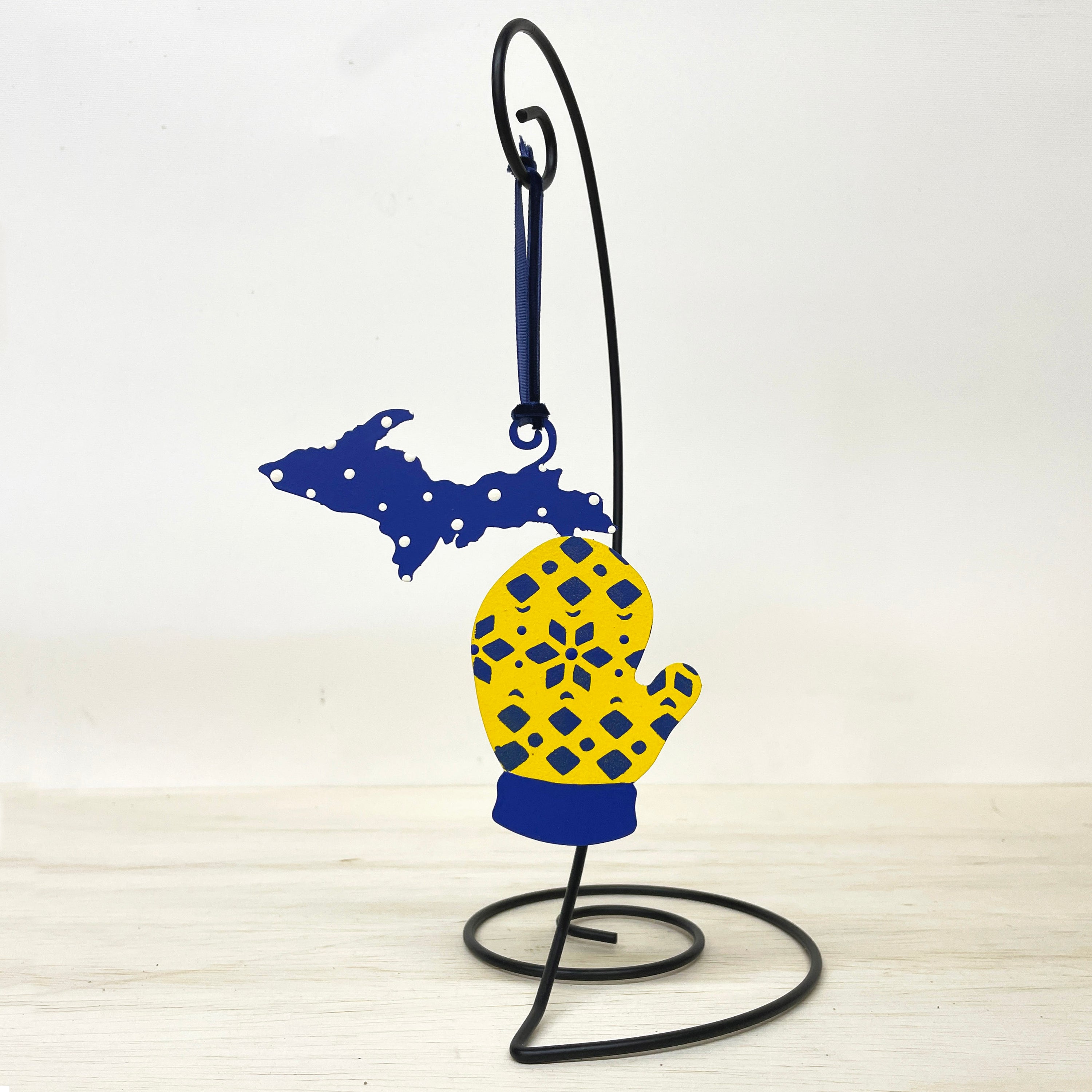 Michigan LP/UP Mitten Ornament Blue/Yellow
