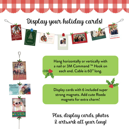 Christmas Card Holder Photo Cable w/ 6 Small Magnets (60" long)
