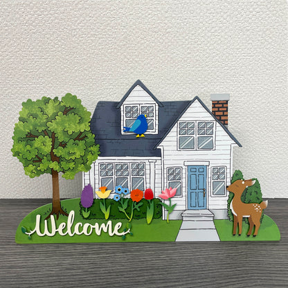 &quot;Welcome&quot; w/ Greenery Magnet - 7&quot; White