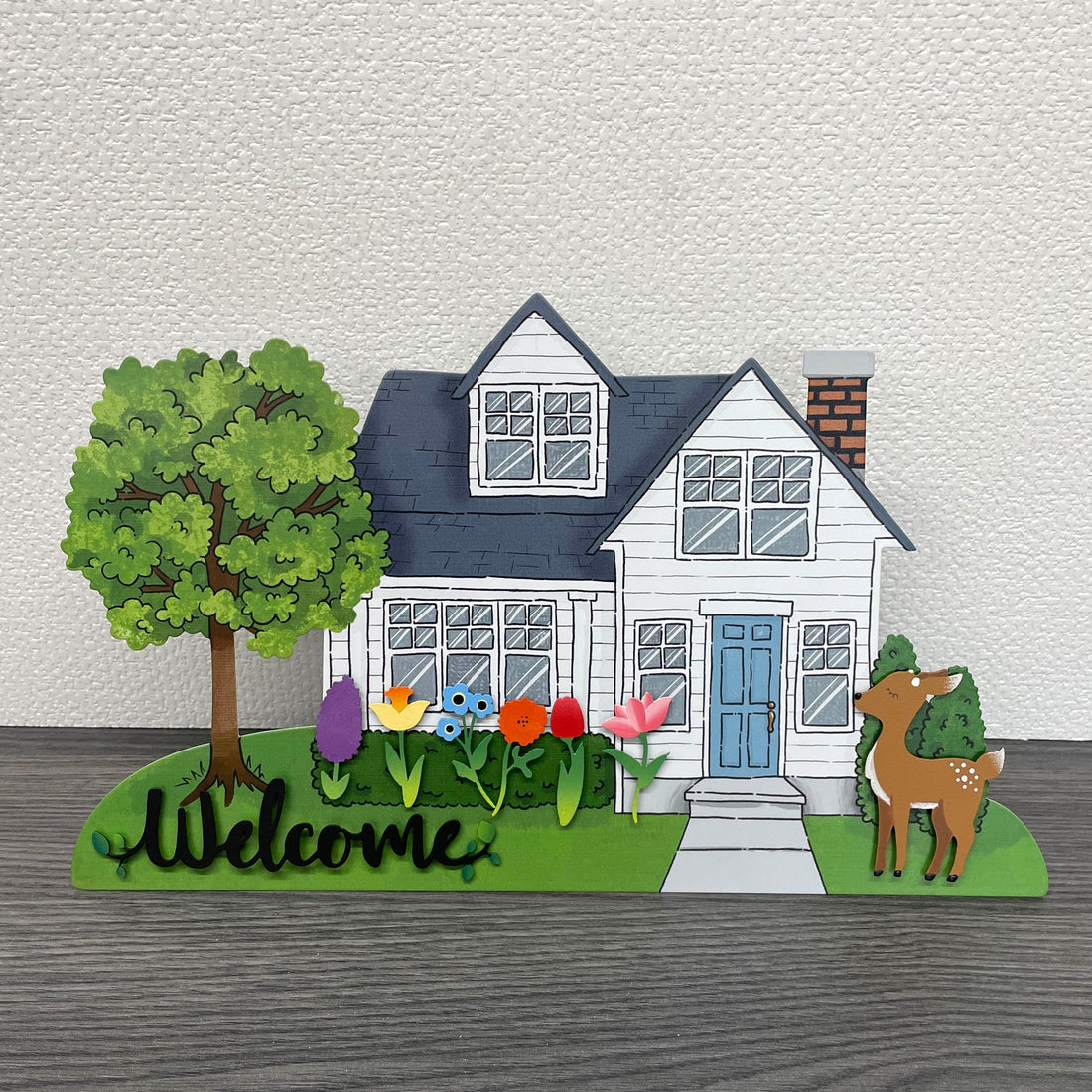 &quot;Welcome&quot; w/ Greenery Magnet - 7&quot; Black