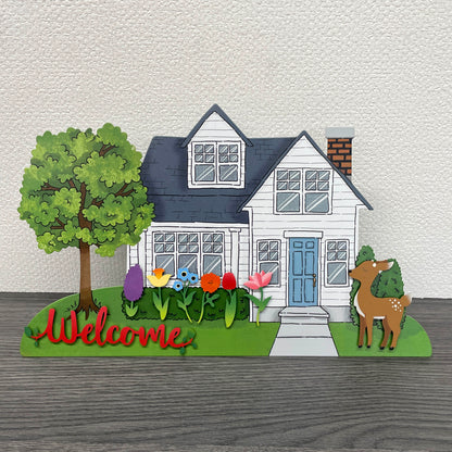 &quot;Welcome&quot; w/ Greenery Magnet - 7&quot; Red