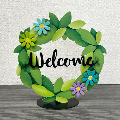 Welcome w/ Greenery Magnet - 7" Black
