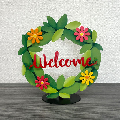 Welcome w/ Greenery Magnet - 7" Red