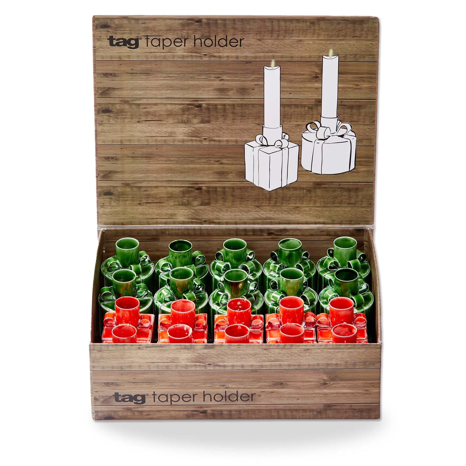 Present Taper Candle Holder - Red or Green