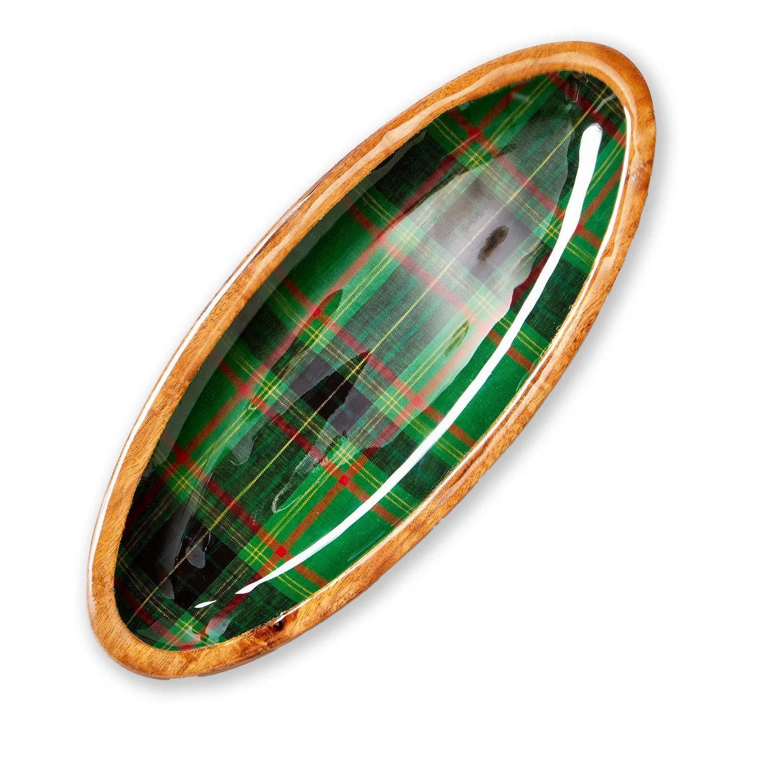 Holiday Plaid Wood &amp; Enamel Platter