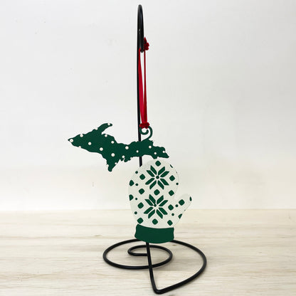Michigan LP/UP Mitten Ornament Green/White