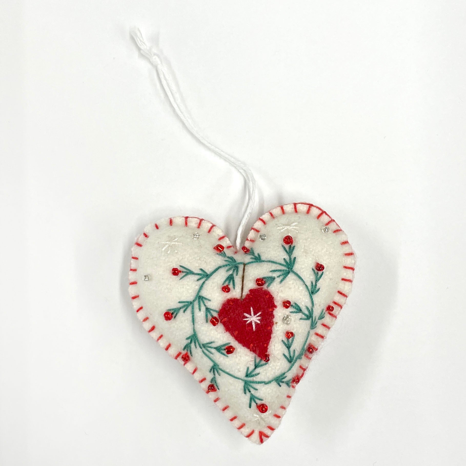 Handmade Embroidered Felt Heart Ornament