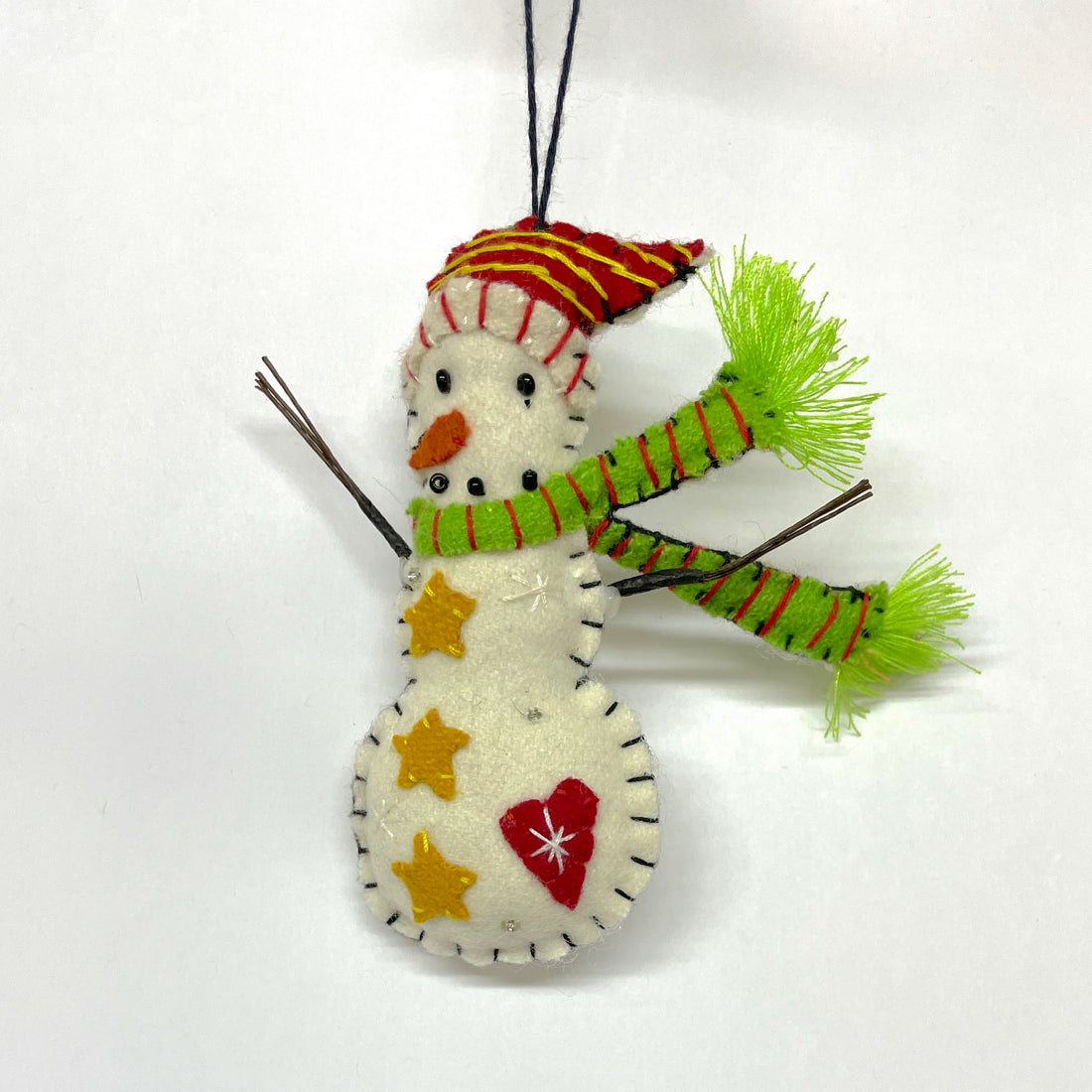 Embroidered Felt Snowman Ornament - Stars