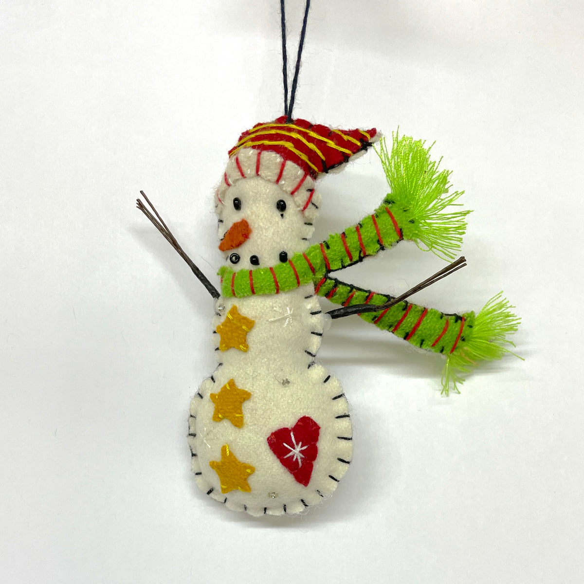 Embroidered Felt Snowman Ornament - Stars
