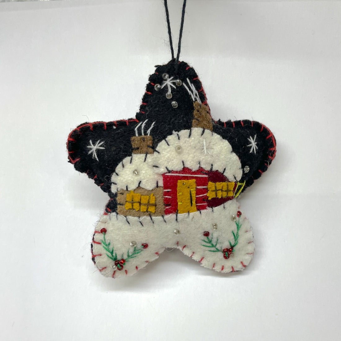 Embroidered Felt Star Ornament - House