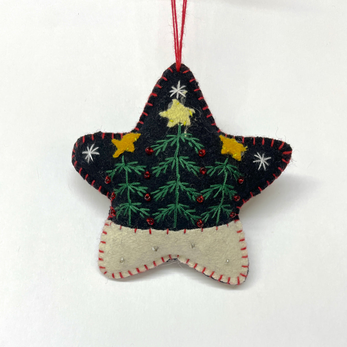 Embroidered Felt Star Ornament - Trees