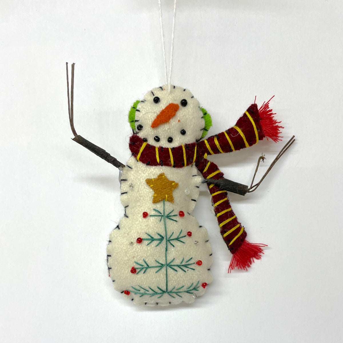 Embroidered Felt Snowman Ornament - Tree