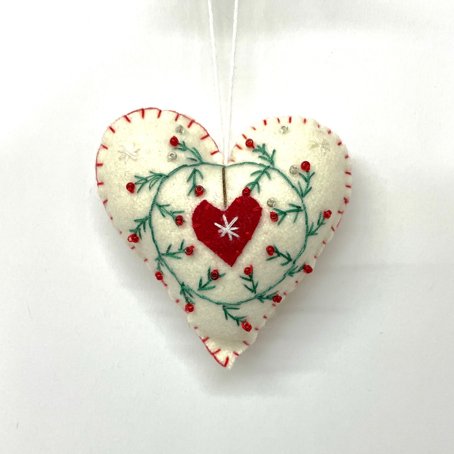 Embroidered Felt Heart Ornament - Heart
