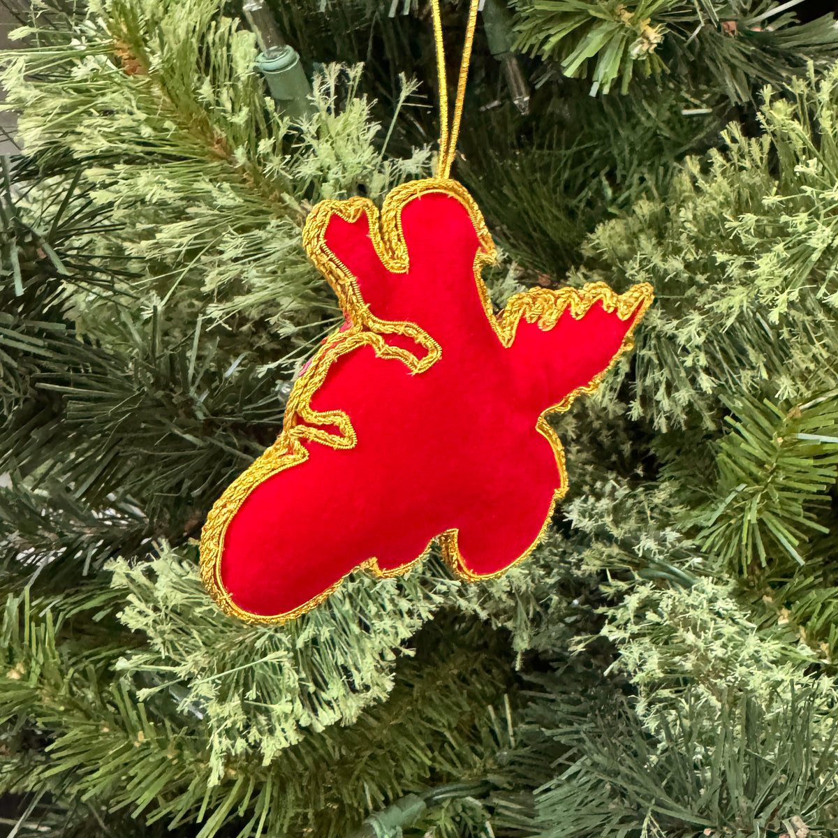 Santa on Bike Ornament - Hand Embroidered