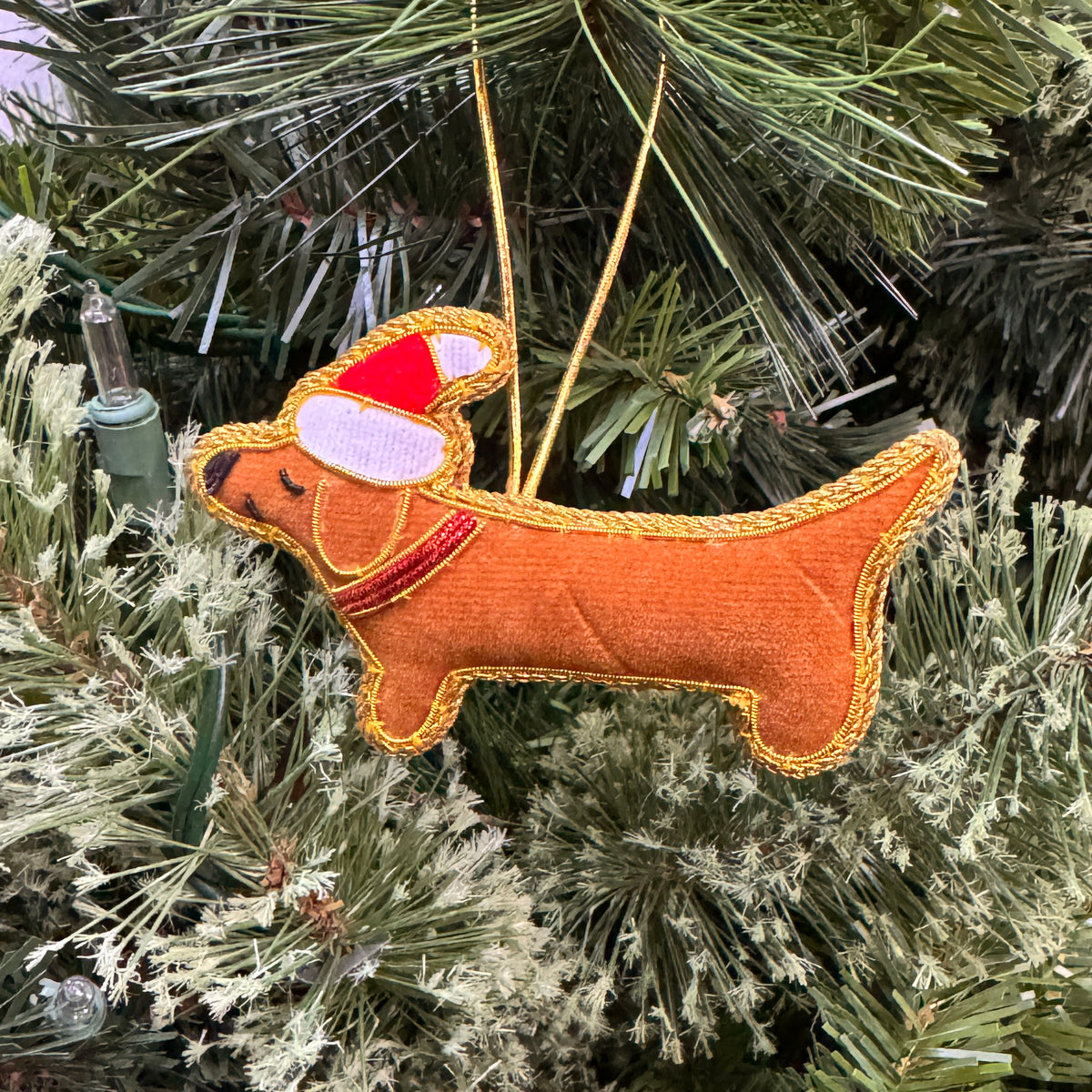 Dachshund Ornament - Hand Embroidered