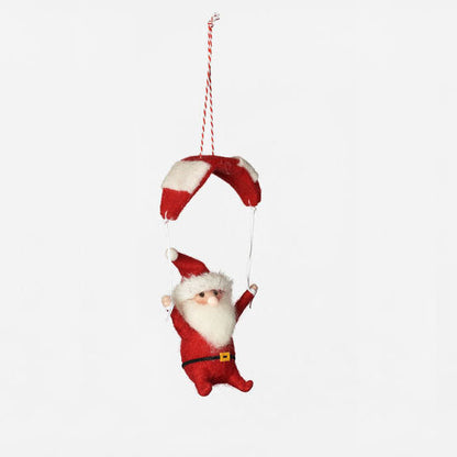 Parachuting Santa Ornament, Wool, Assorted