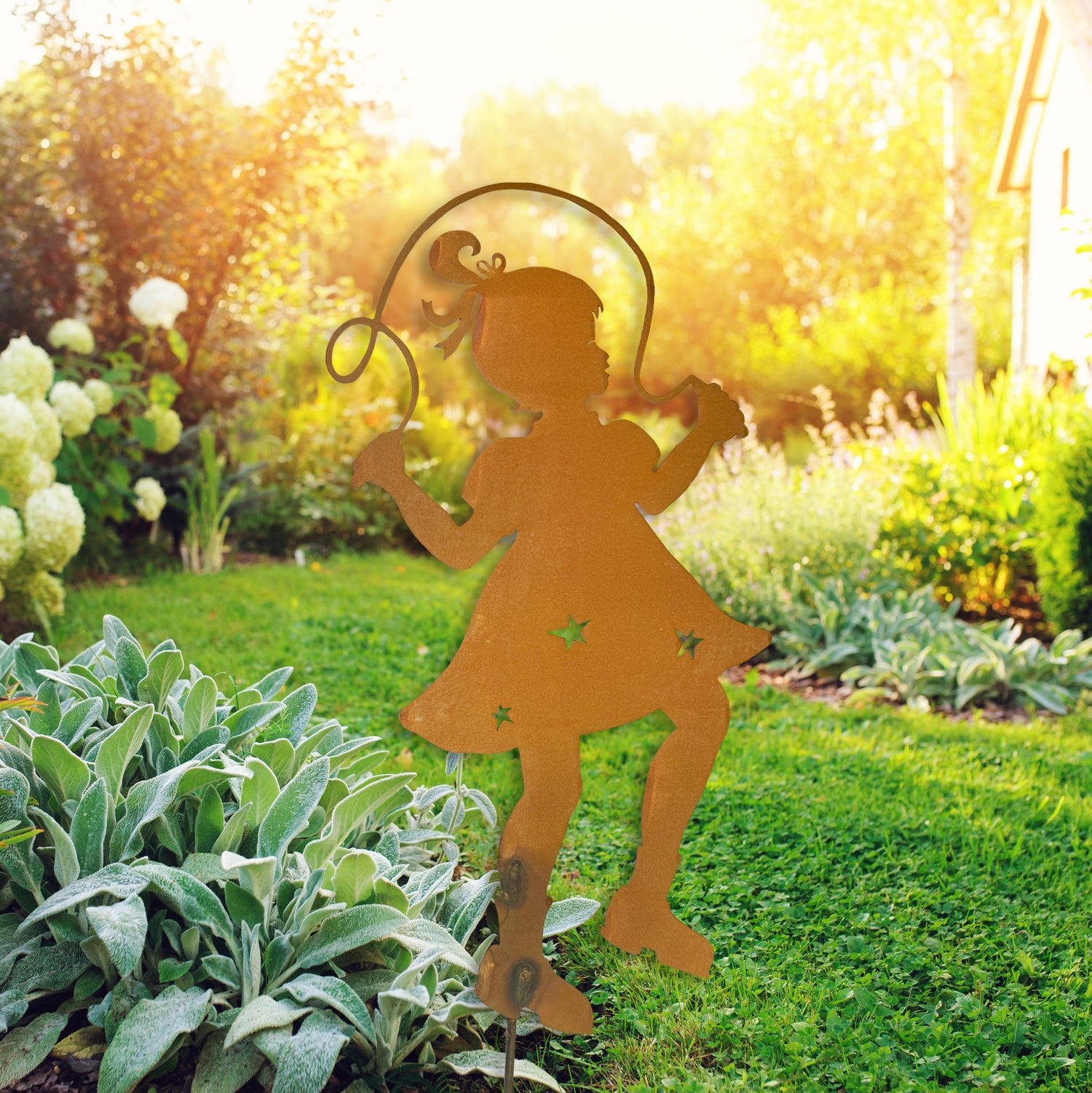 Jump Rope Girl Garden Stake 17"