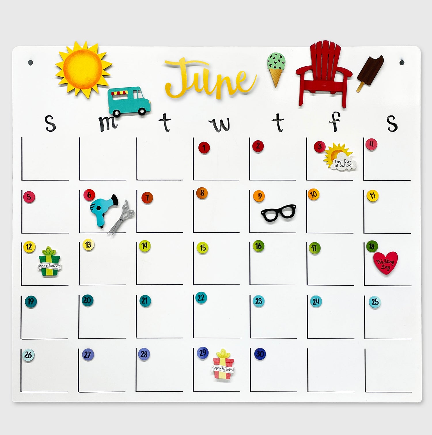 Calendar Number Magnets - Rainbow