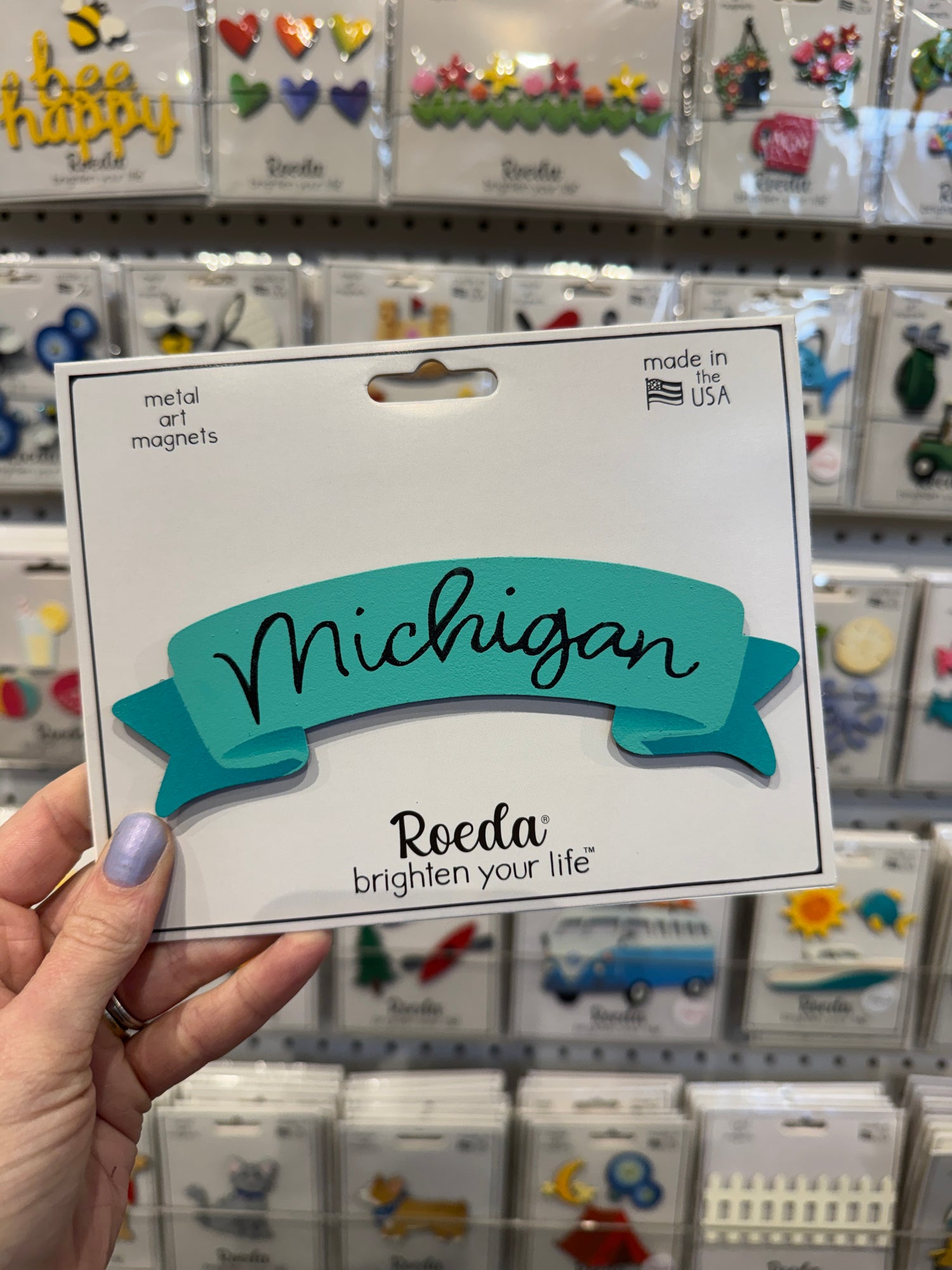 "Michigan" Banner Magnet Blue (6"w)