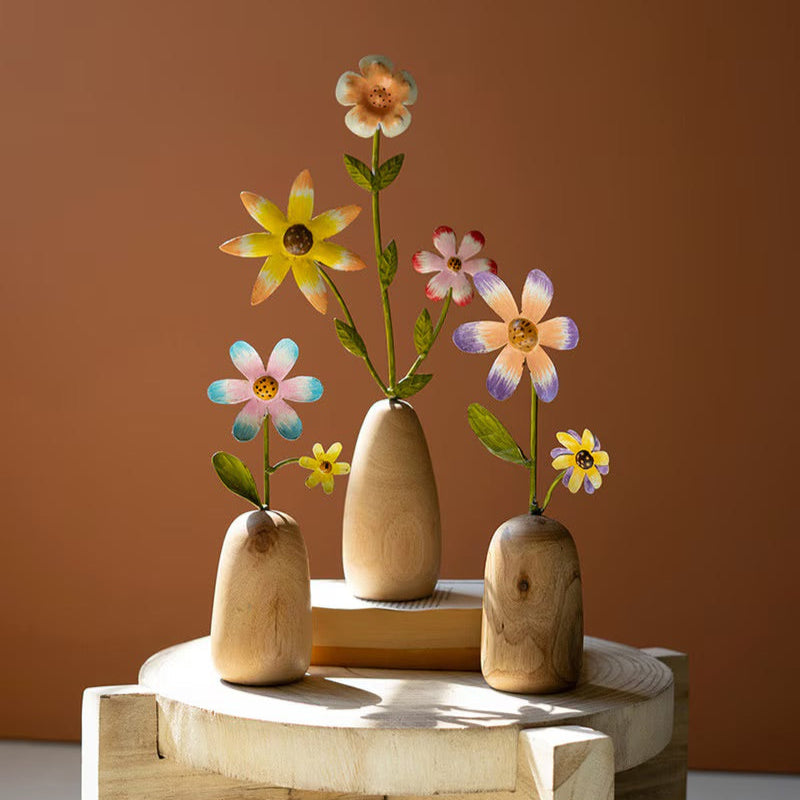 Painted Metal Flowers with Wooden Base (3 sizes)
