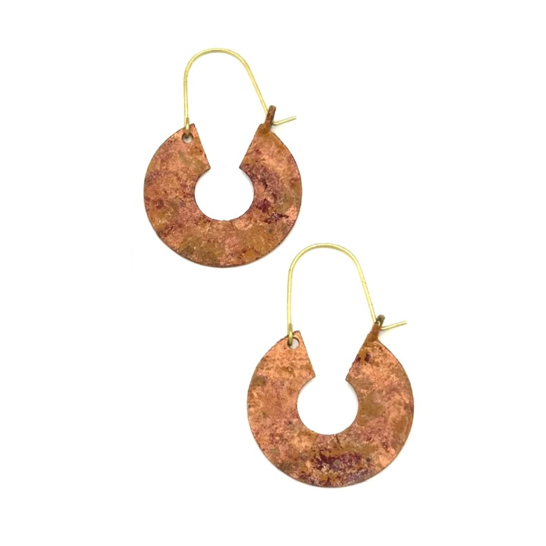 Patina Hammered Hoop Earrings - Red