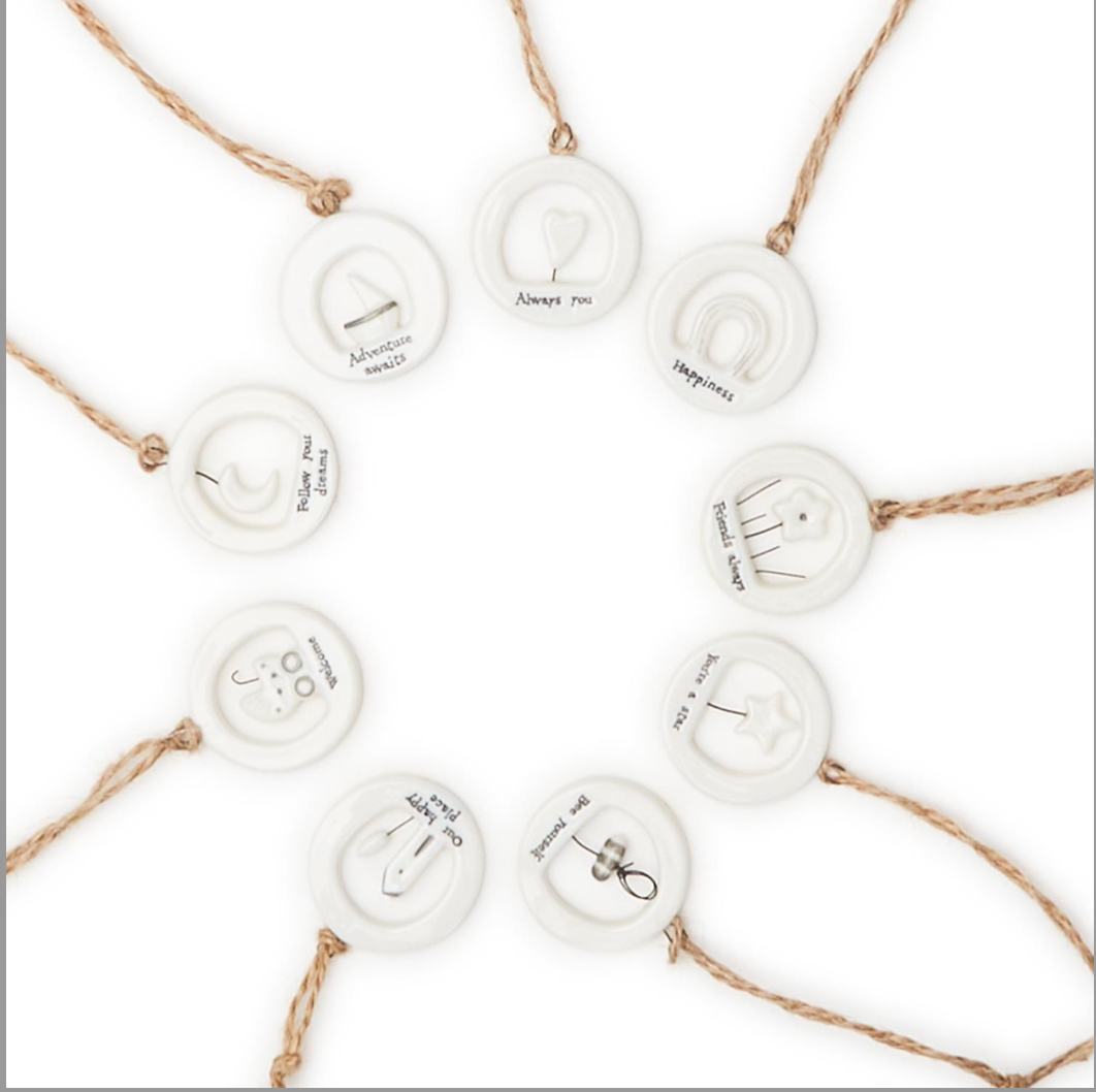 Cut Out Porcelain Sentiment Ornaments
