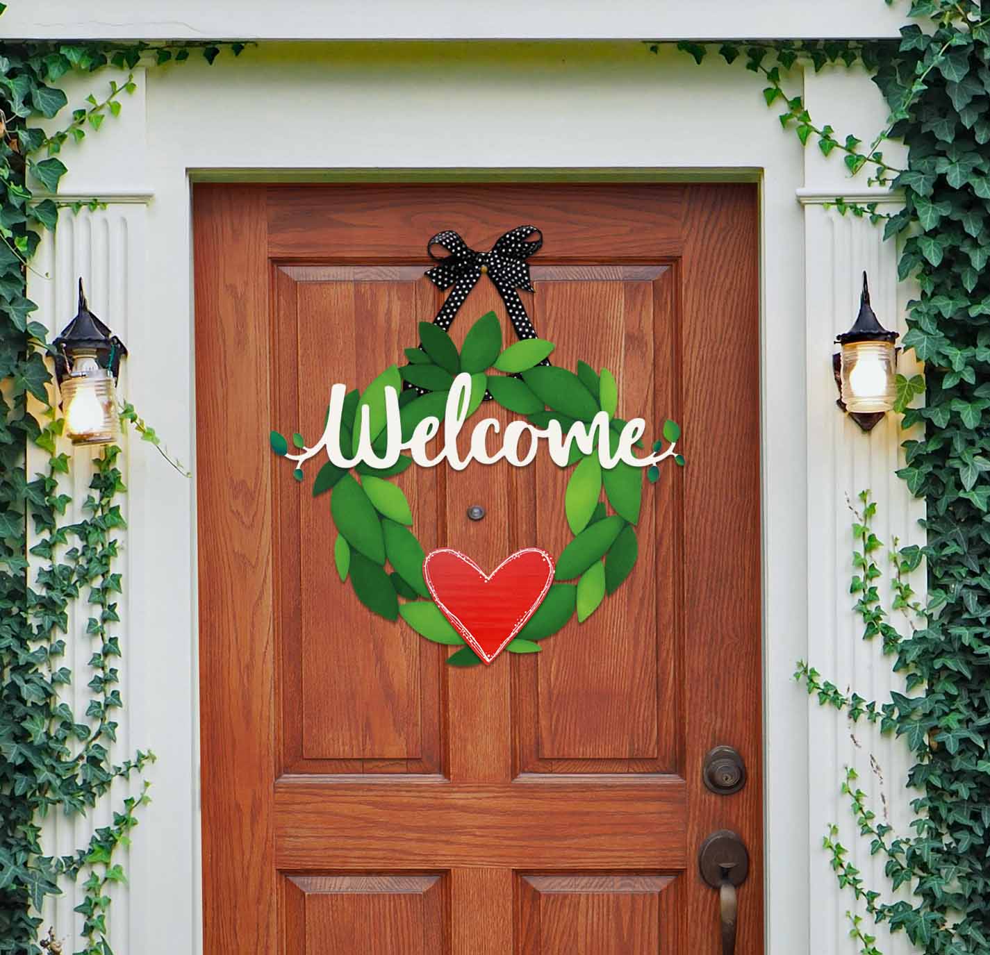 Welcome Magnetic Word w/ Greenery - 18" Black