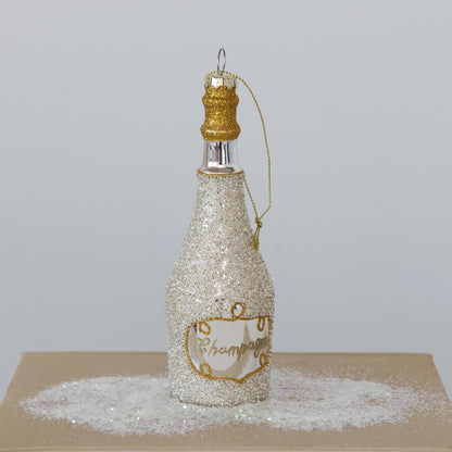 Champagne Bottle Glass Ornament