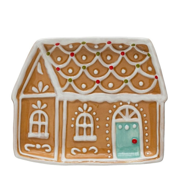 Handpainted Ceramic Ginger Bread House Shaped Plate