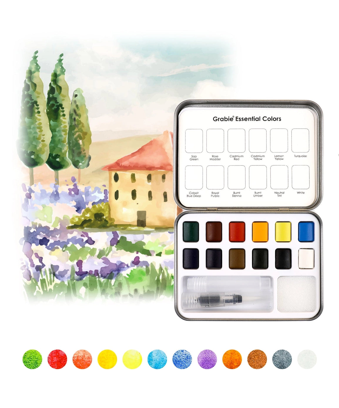 Watercolor Pocket Set of 12 with Brush - Essential Colors