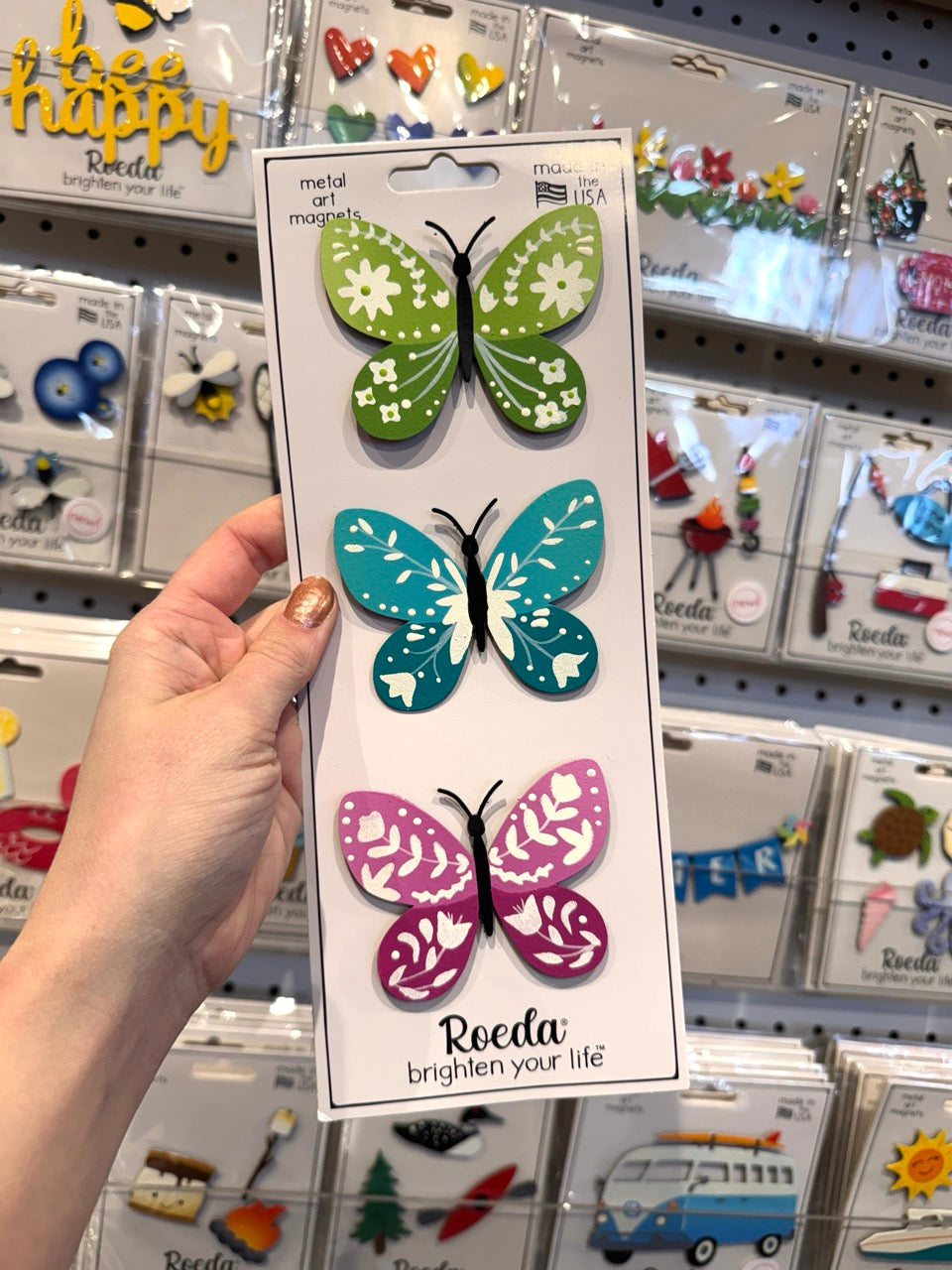 Large Folk Butterfly Magnet S/3 - Cool