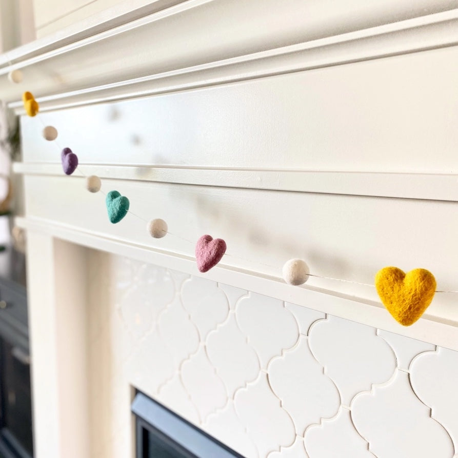 Conversational Heart Wool Felt Ball Garland
