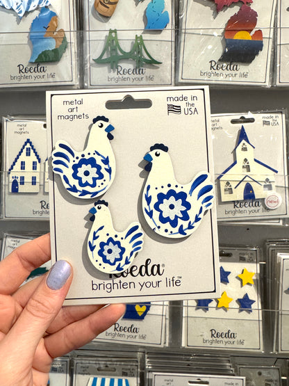 Delft Floral Hen Magnets S/3