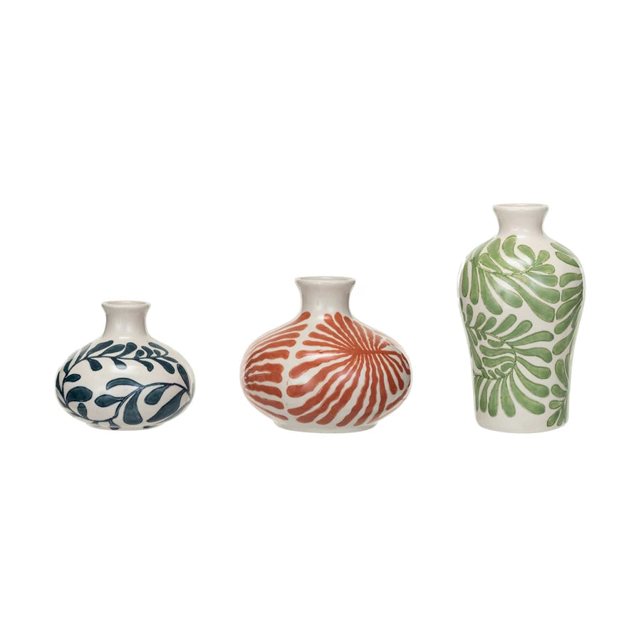 Hand-Painted Stoneware Vases w/ Abstract Designs, 3 Styles