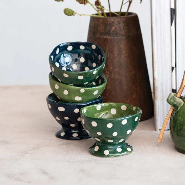 Two-Tone Hand-Painted Stoneware Footed Bowl, 4 Colors