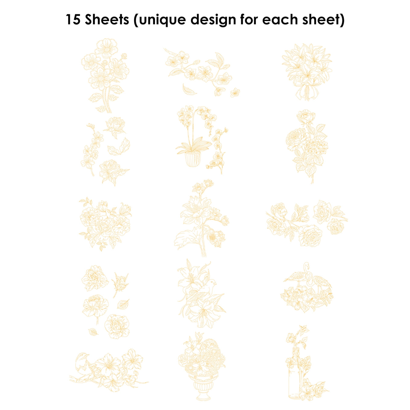 Floral-Themed Watercolor Coloring Book -15 Sheets 140lb