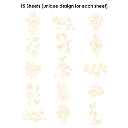 Floral-Themed Watercolor Coloring Book -15 Sheets 140lb