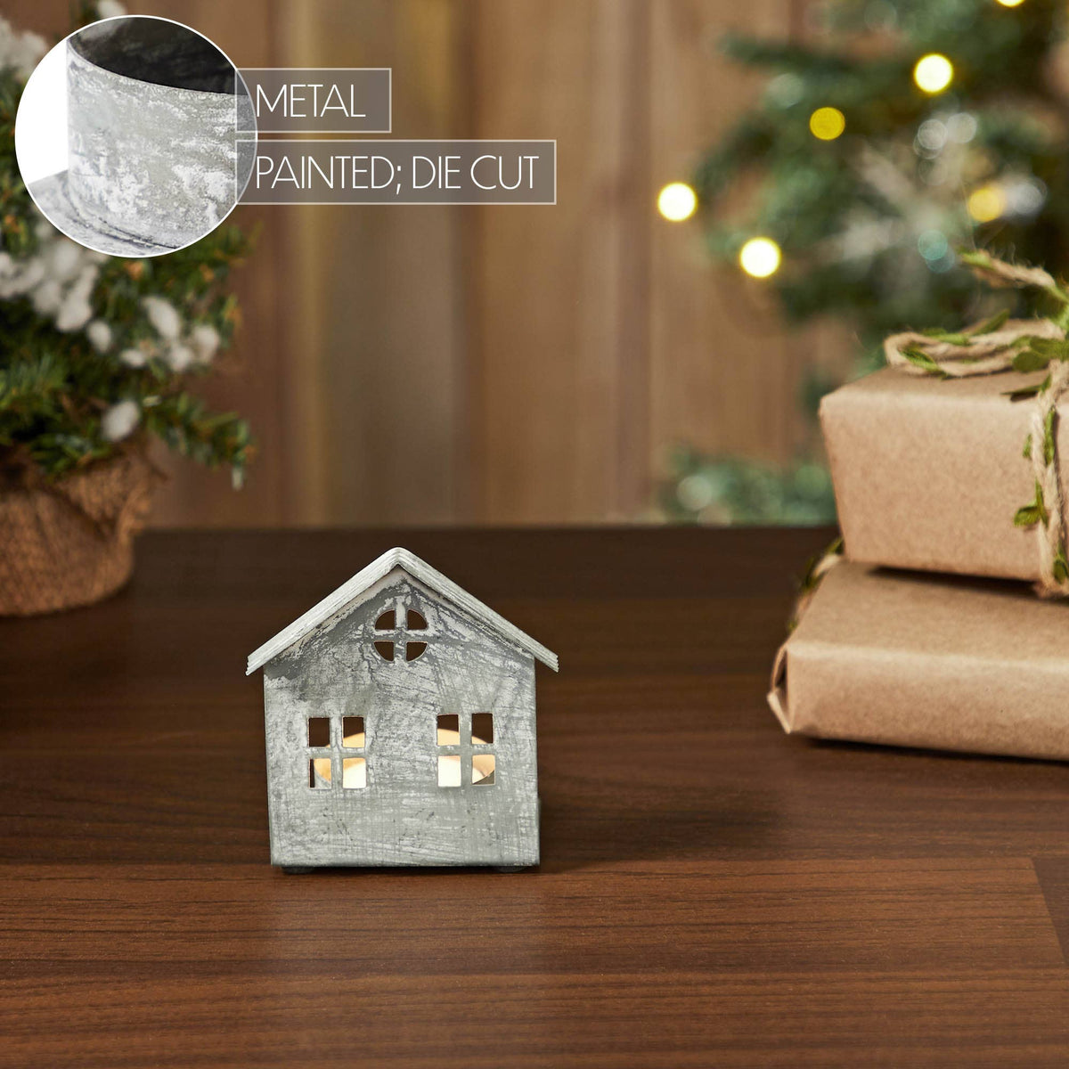 Metal Village House A Tealight Holder (3.25")