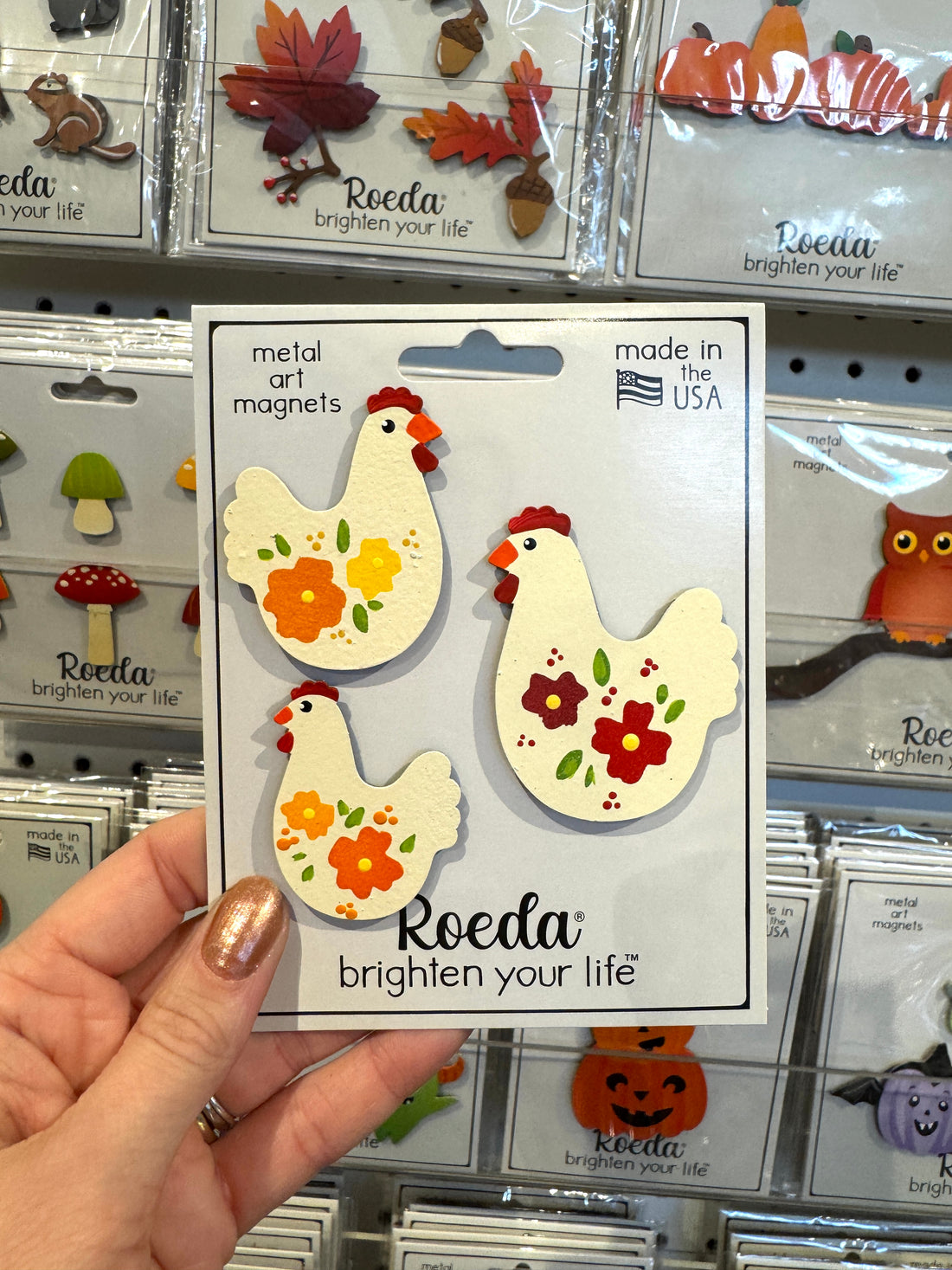 Floral Hen Magnets S/3