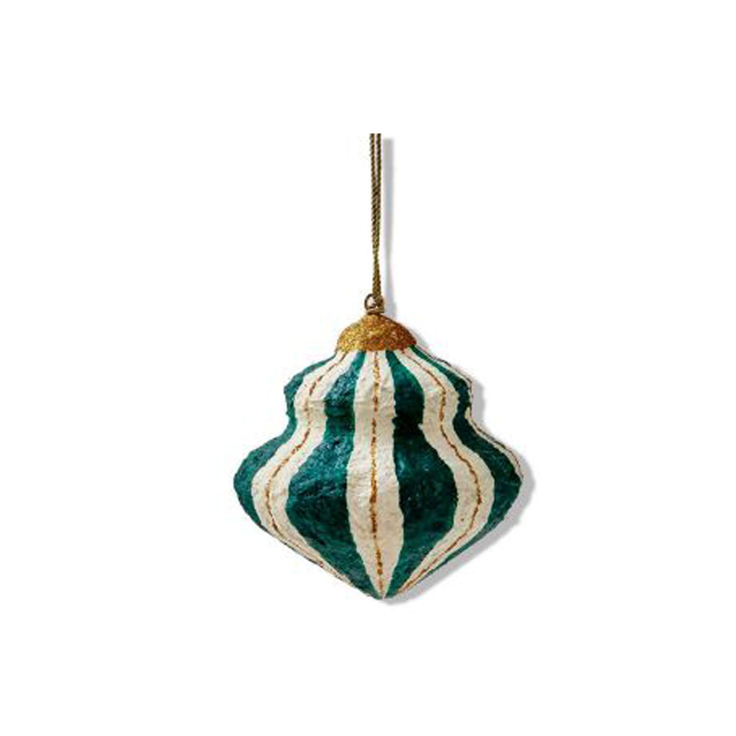 Paper Mache Ornament - Green Stripe