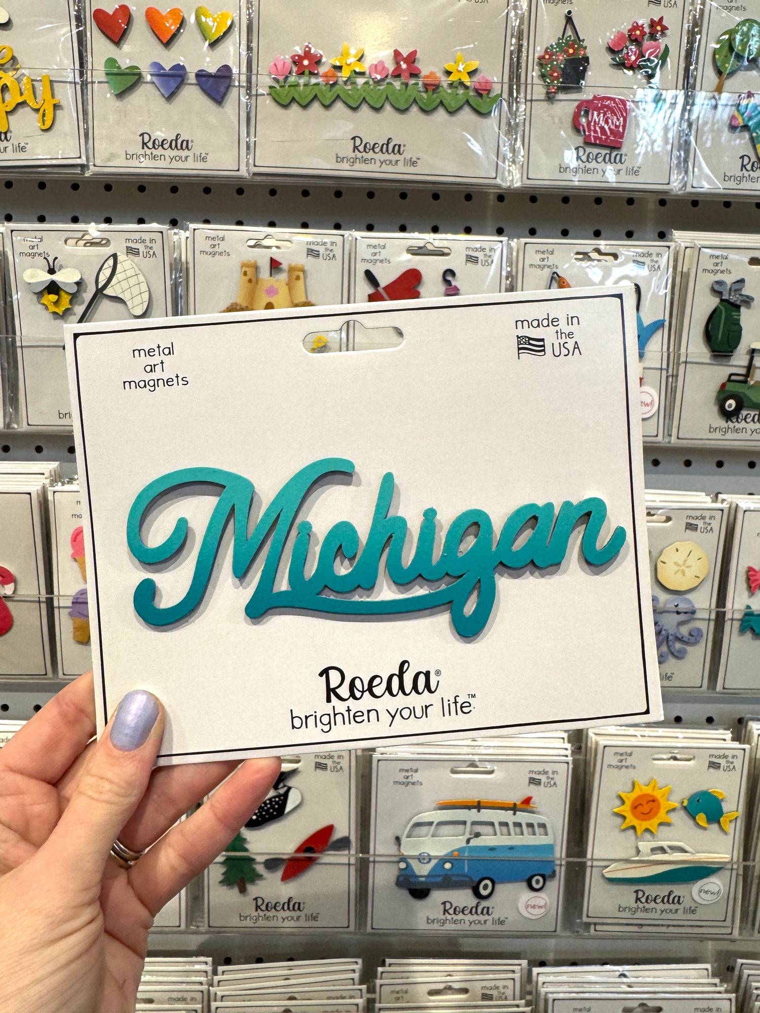 Blauer Magnet mit „Michigan“-Schriftzug