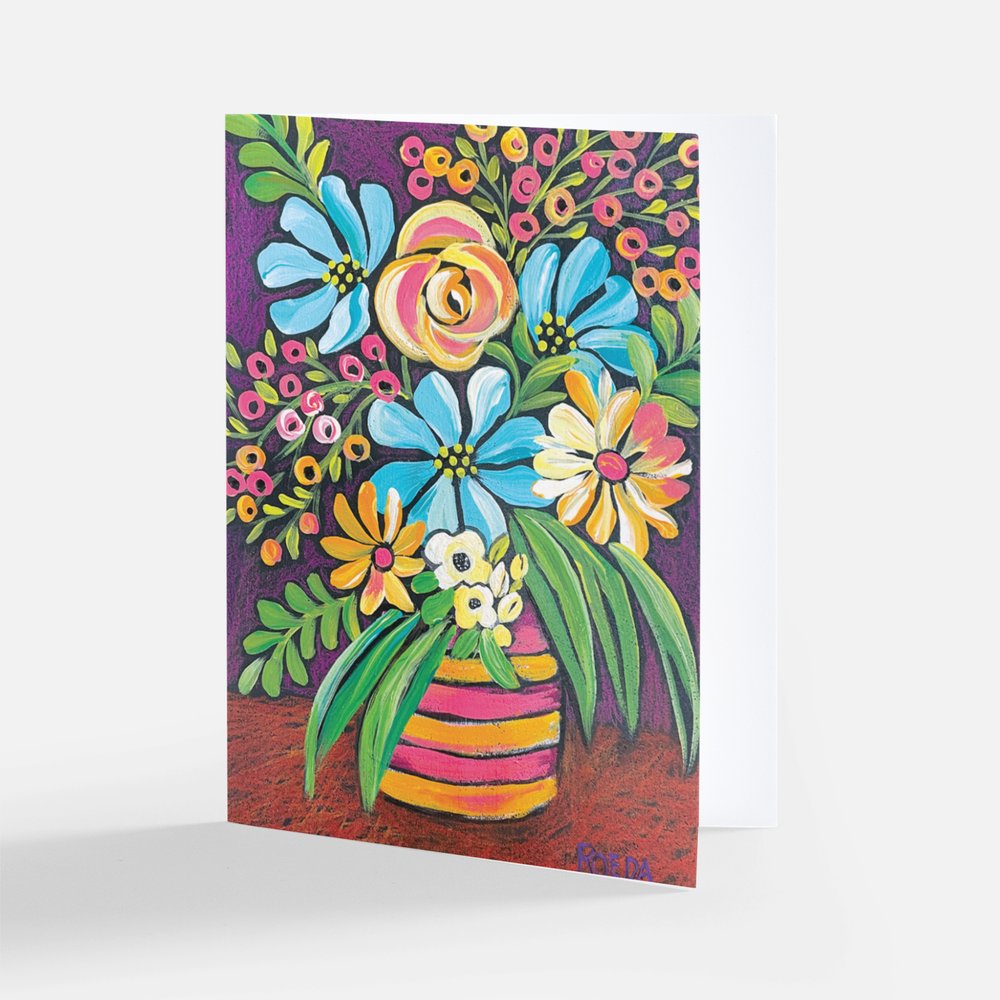 Grußkarte von Carol – Vase mit rosa Streifen