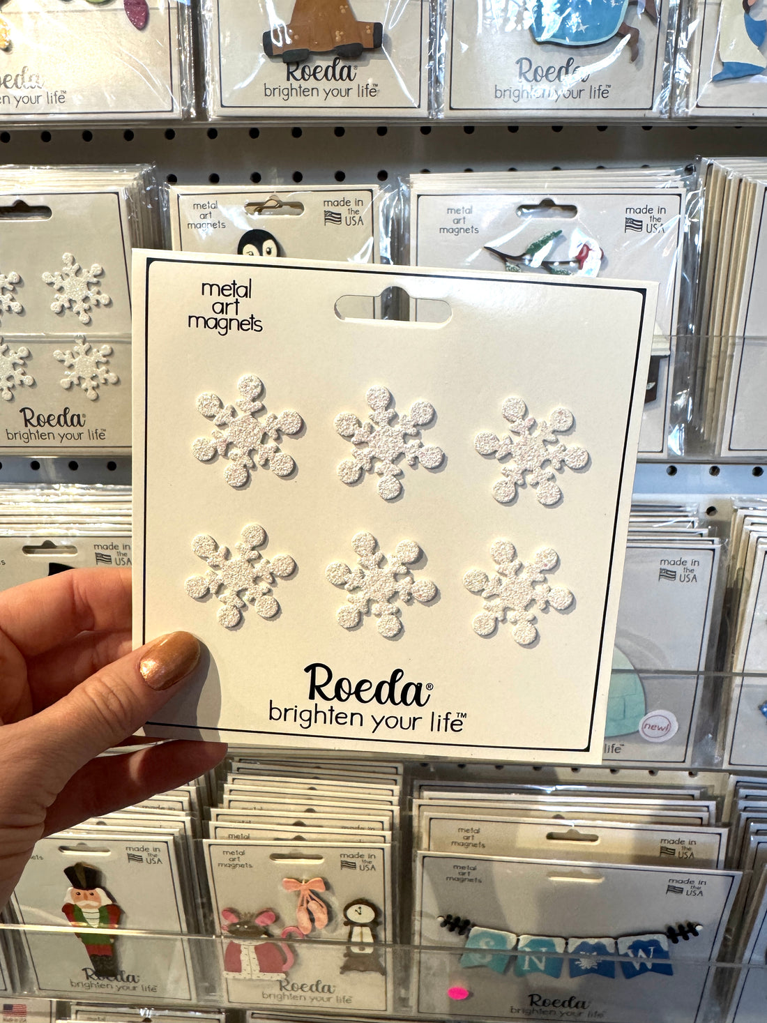 Snowflake Magnets S/6 White Glitter